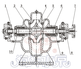 S型單級雙吸清水離心泵結構示意圖 
