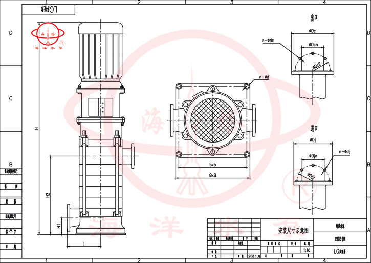 LG立式便拆高層建筑給水清水多級(jí)離心泵安裝尺寸圖