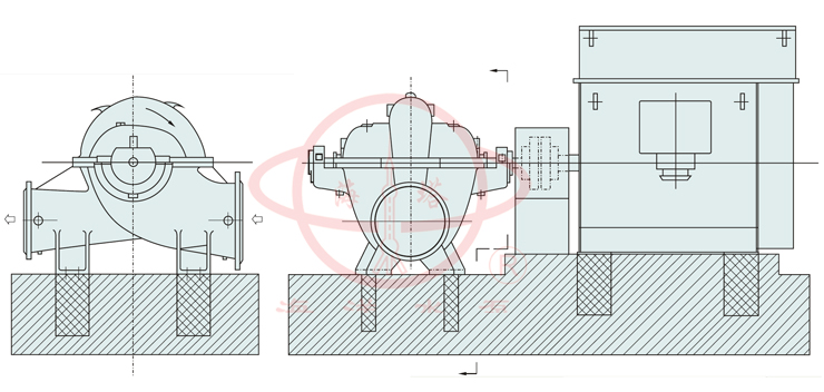 SOW型蝸殼式雙吸清水管道離心泵安裝形式