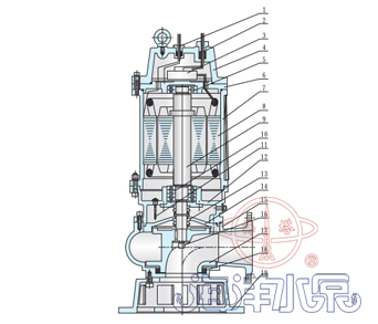 WQ/QW無堵塞潛水排污泵結(jié)構(gòu)圖